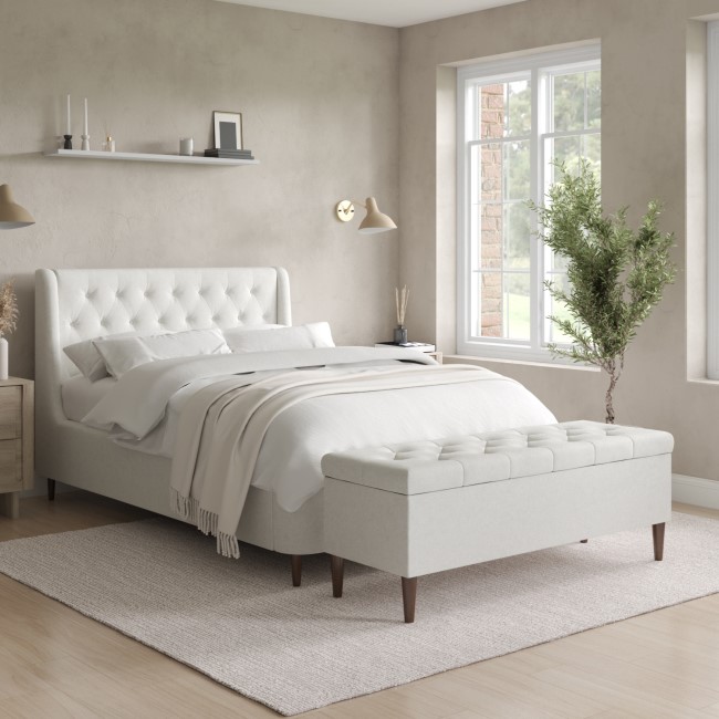 ONLY OPENED - Cream Fabric Double Ottoman Bed with Legs - Amara