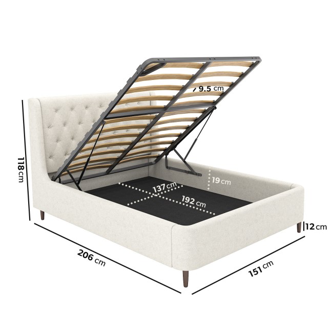 ONLY OPENED - Cream Fabric Double Ottoman Bed with Legs - Amara