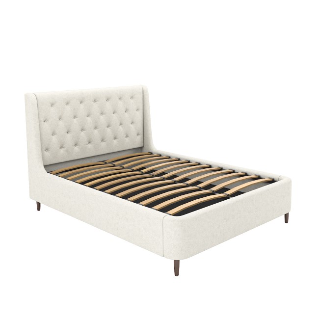 ONLY OPENED - Cream Fabric Double Ottoman Bed with Legs - Amara