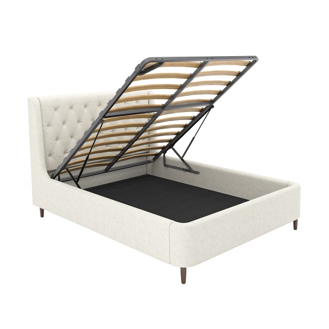 ONLY OPENED - Cream Fabric Double Ottoman Bed with Legs - Amara