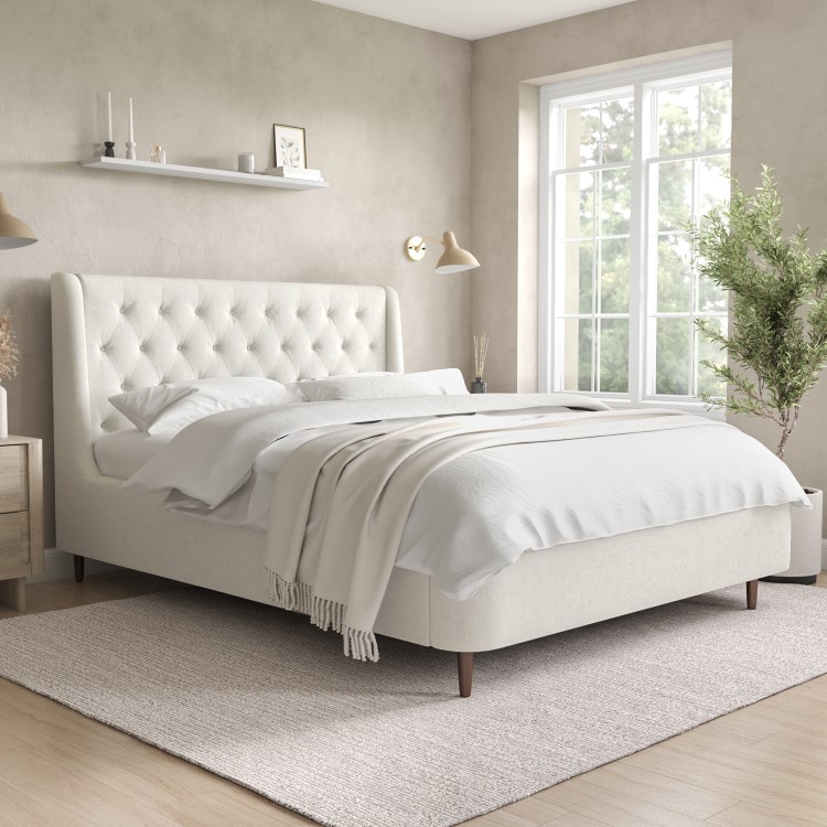 ONLY OPENED - Cream Fabric King Size Ottoman Bed with Legs - Amara