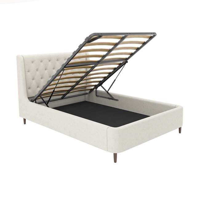 Cream Upholstered Small Double Ottoman Bed with Legs - Amara