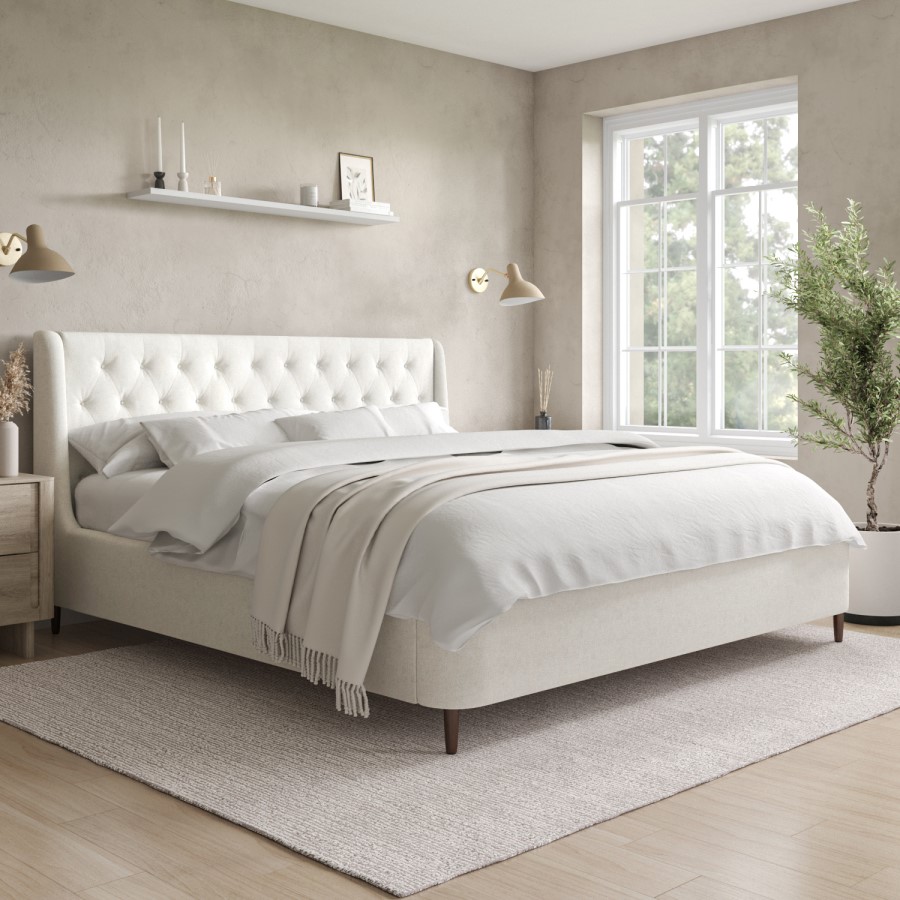 ONLY OPENED - Cream Fabric Super King Ottoman Bed with Legs - Amara
