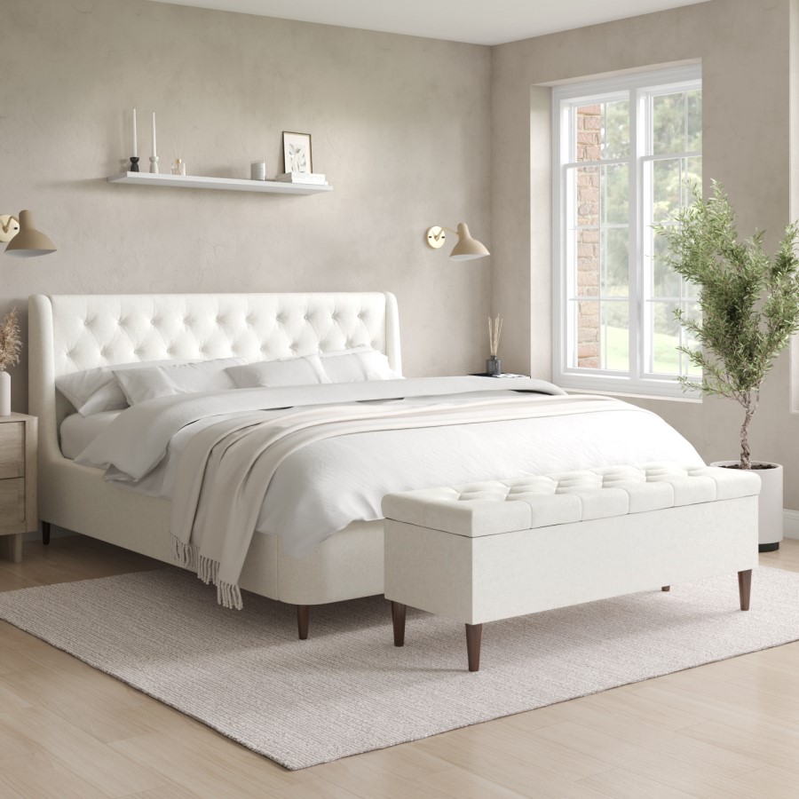 ONLY OPENED - Cream Fabric Super King Ottoman Bed with Legs - Amara