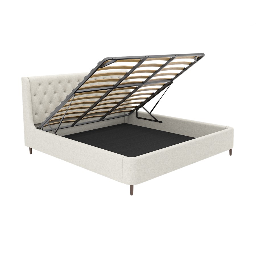 ONLY OPENED - Cream Fabric Super King Ottoman Bed with Legs - Amara