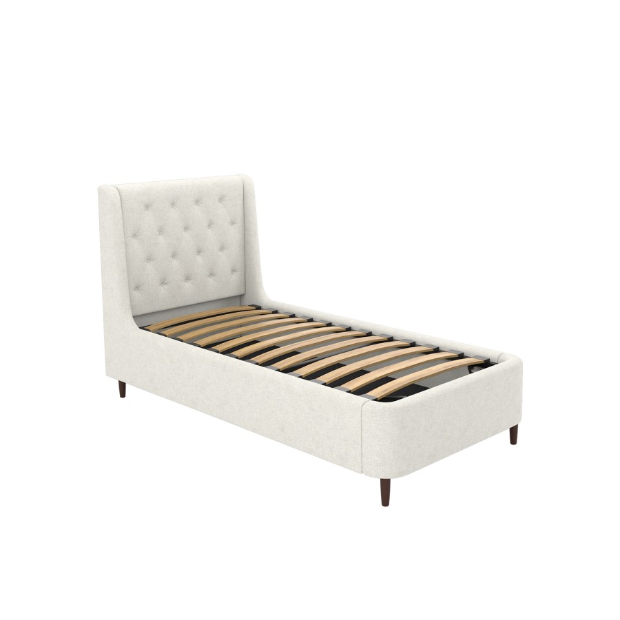 Cream Upholstered Single Ottoman Bed with Legs - Amara