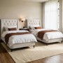 Cream Upholstered Single Ottoman Bed with Legs - Amara