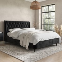 Black Velvet Double Ottoman Bed with Legs - Amara