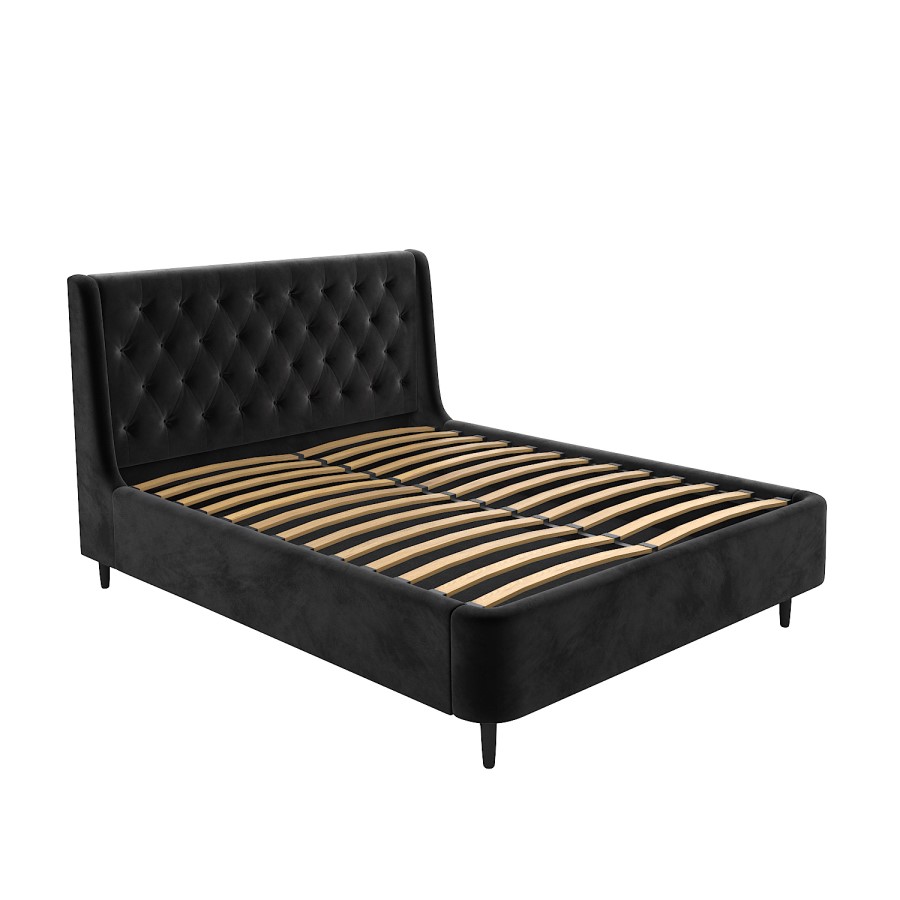 ONLY OPENED - Black Velvet King Size Ottoman Bed with Legs - Amara
