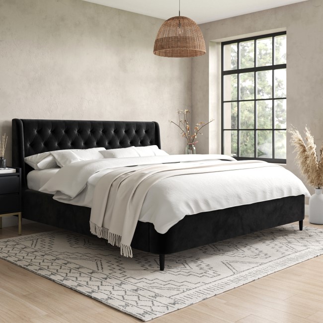 Black Velvet Super King Ottoman Bed with Legs - Amara