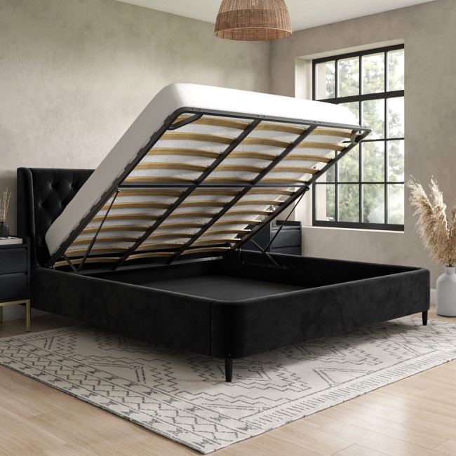 Black Velvet Super King Ottoman Bed with Legs - Amara