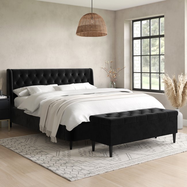 Black Velvet Super King Ottoman Bed with Legs - Amara