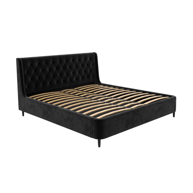 Black Velvet Super King Ottoman Bed with Legs - Amara