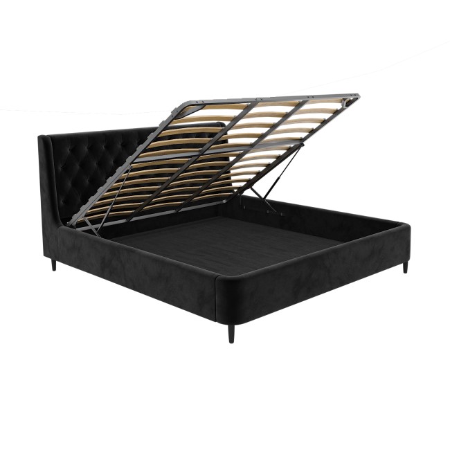 Black Velvet Super King Ottoman Bed with Legs - Amara