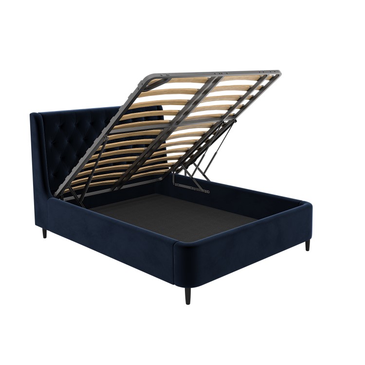 Navy Velvet Double Ottoman Bed With Legs - Amara