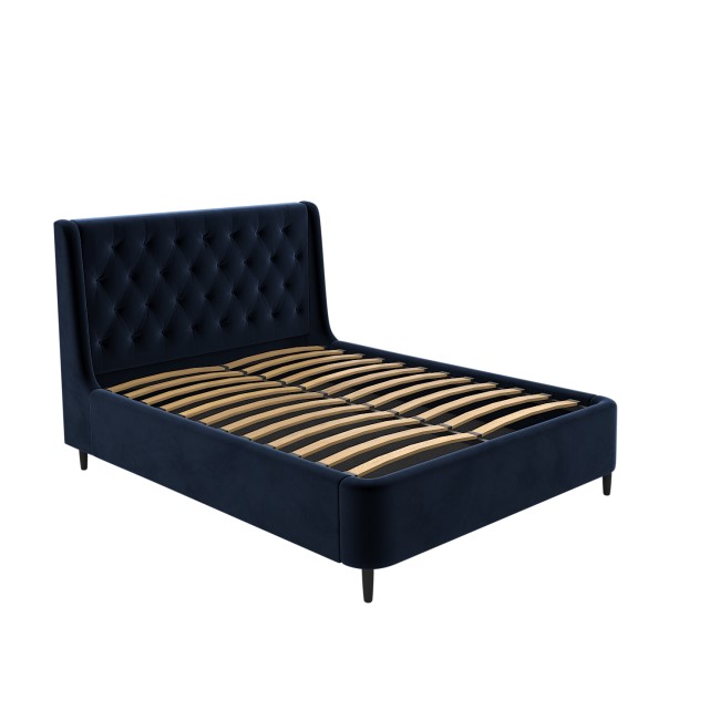 Navy Velvet Double Ottoman Bed With Legs - Amara