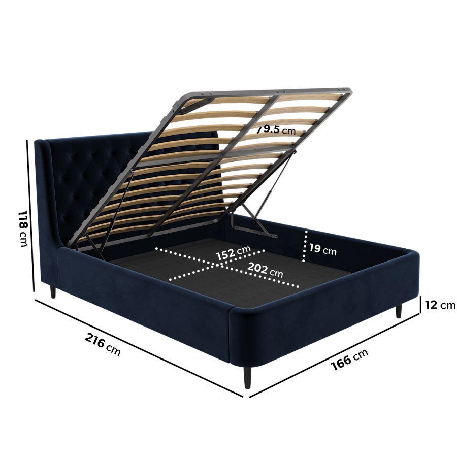 ONLY OPENED - Navy Velvet King Size Ottoman Bed With Legs - Amara