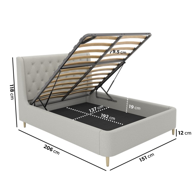 Grey Fabric Double Ottoman Bed With Legs - Amara