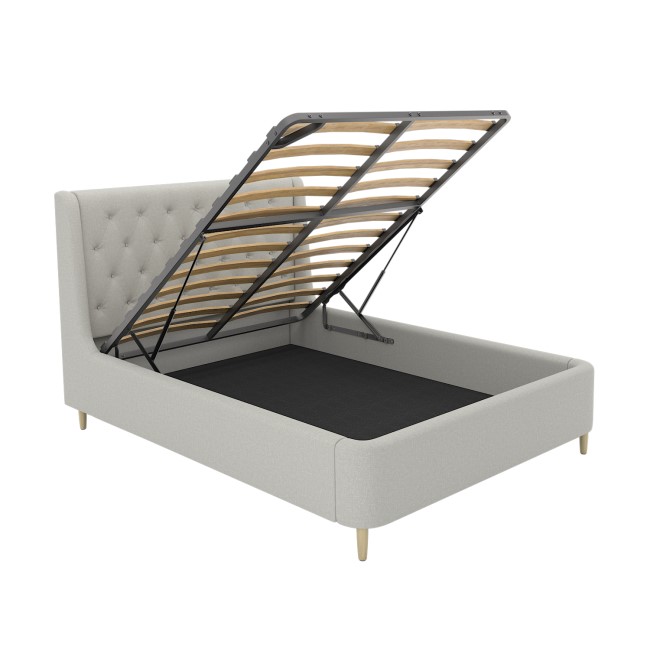 Grey Fabric Double Ottoman Bed With Legs - Amara