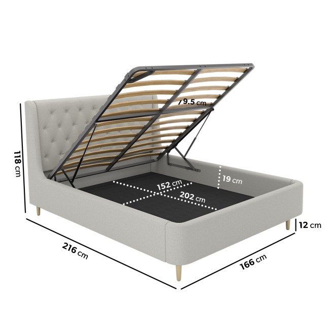 Grey Fabric King Size Ottoman Bed With Legs - Amara