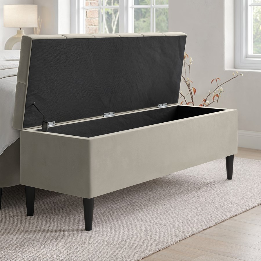 Ottoman Storage Blanket Box in Beige Velvet - Amara