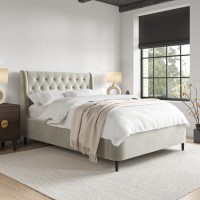 Beige Velvet Double Ottoman Bed With Legs - Amara