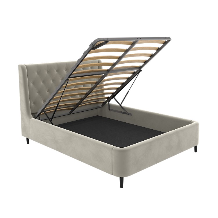 Beige Velvet Double Ottoman Bed With Legs - Amara