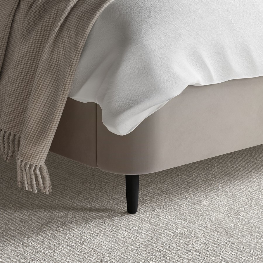 Beige Velvet Double Ottoman Bed With Legs - Amara