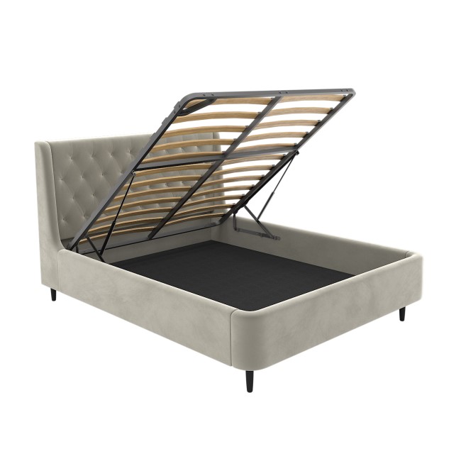 Beige Velvet King Size Ottoman Bed With Legs - Amara