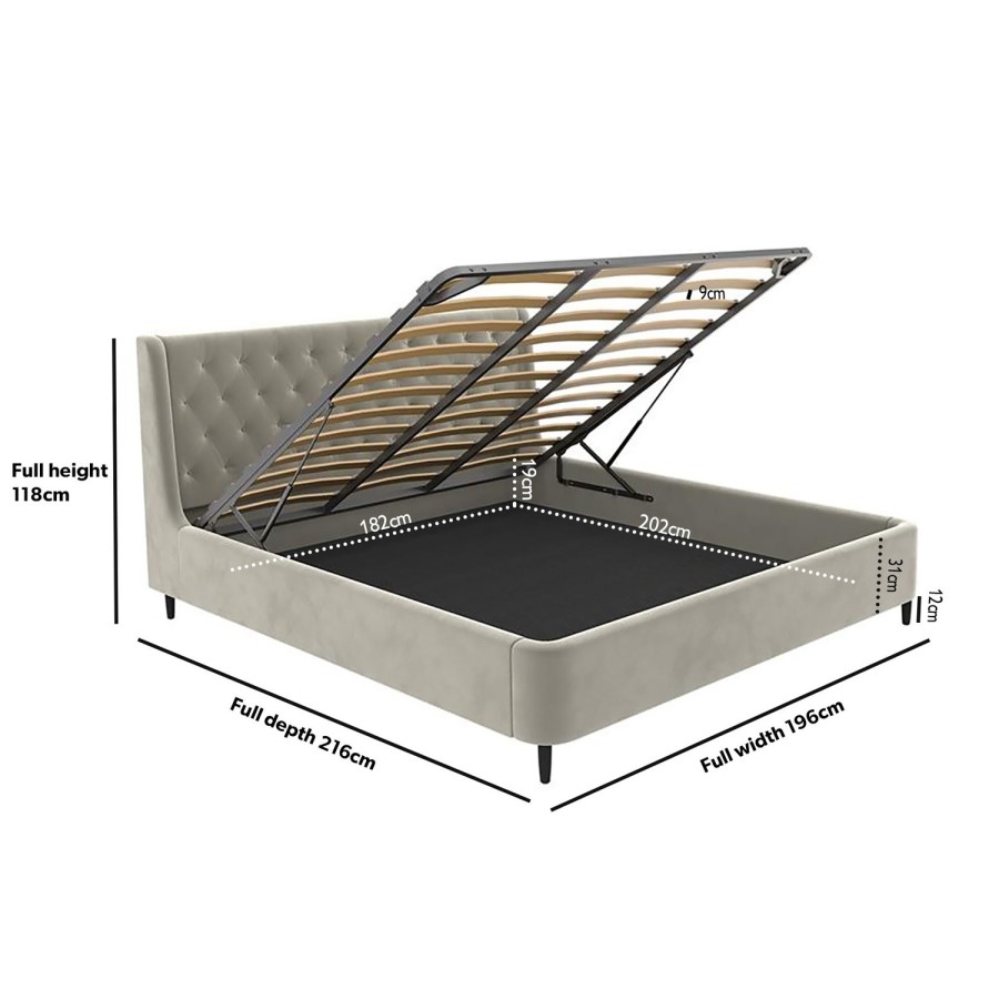 Beige Velvet Super King Ottoman Bed With Legs - Amara