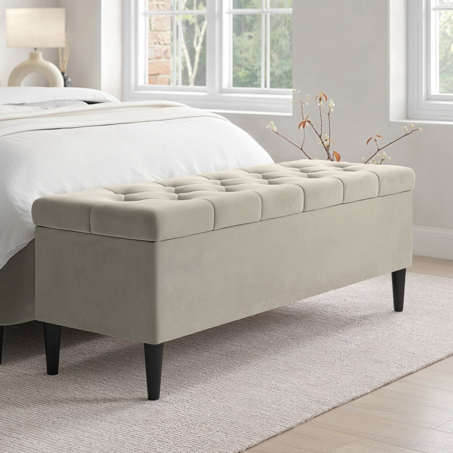 GRADE A1 - Beige Velvet Super King Ottoman Bed With Legs - Amara