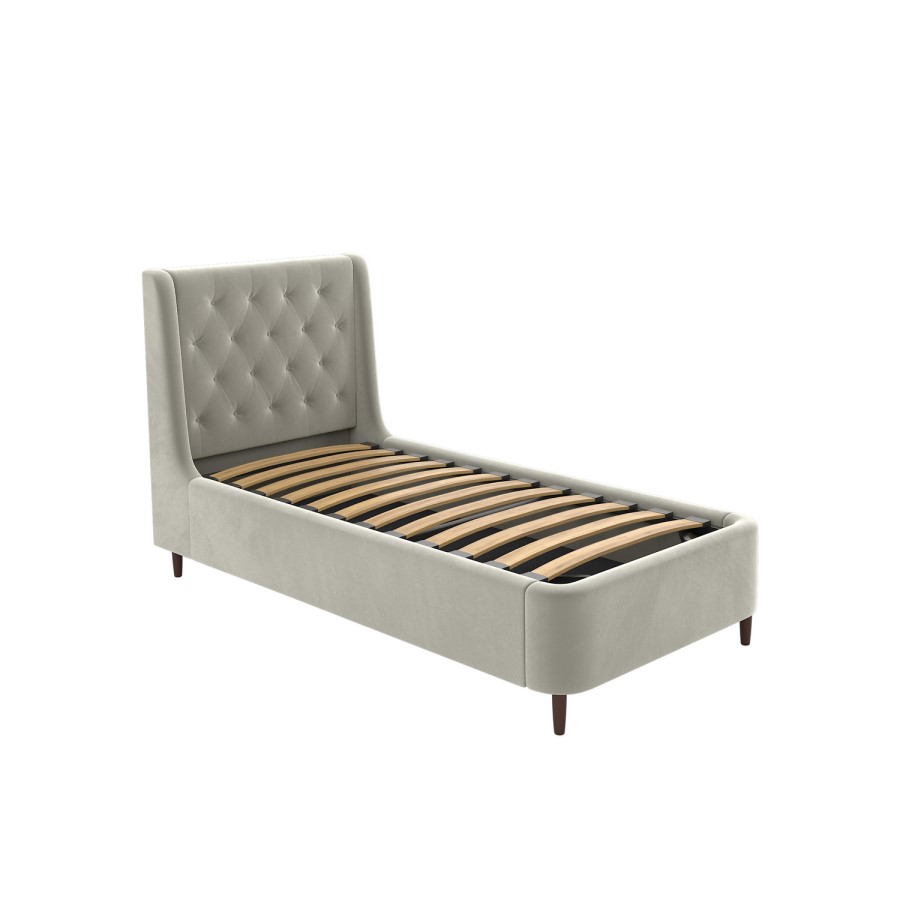Beige Velvet Single Ottoman Bed With Legs - Amara