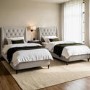 Beige Velvet Single Ottoman Bed With Legs - Amara