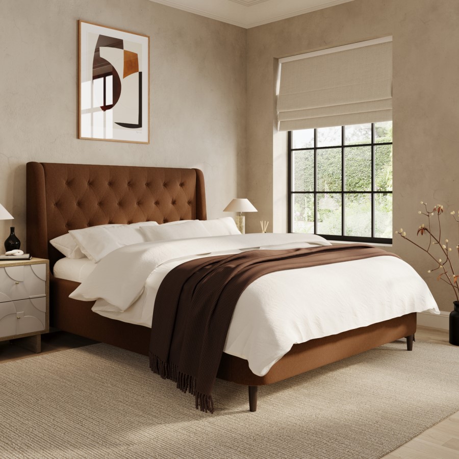Burnt Orange Chenille Double Ottoman Bed With Legs - Amara