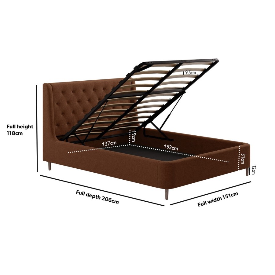 Burnt Orange Chenille Double Ottoman Bed With Legs - Amara