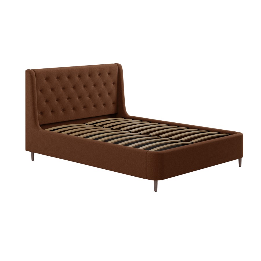 Burnt Orange Chenille Double Ottoman Bed With Legs - Amara