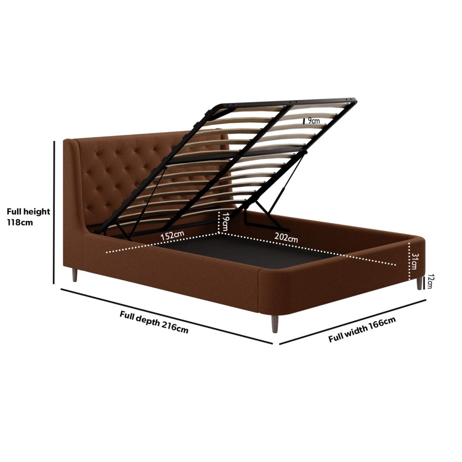 Burnt Orange Chenille King Size Ottoman Bed With Legs - Amara