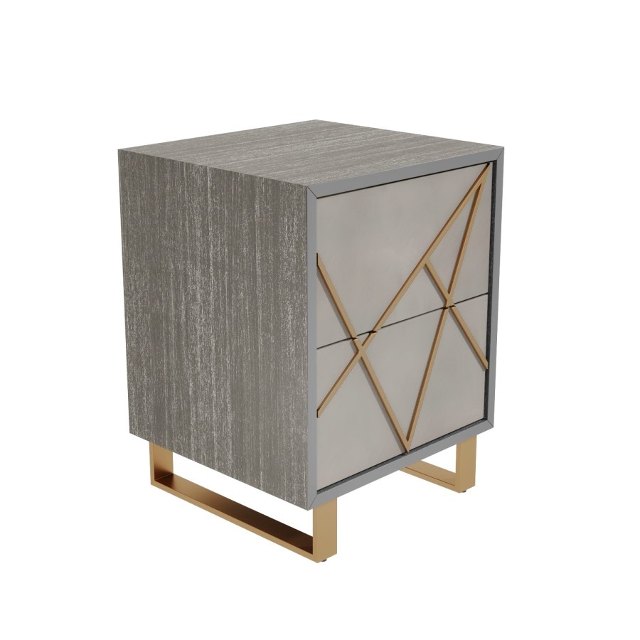 GRADE A1 - Anastasia 2 Drawer Bedside Table in Taupe with Brass Painted Wooden Trim