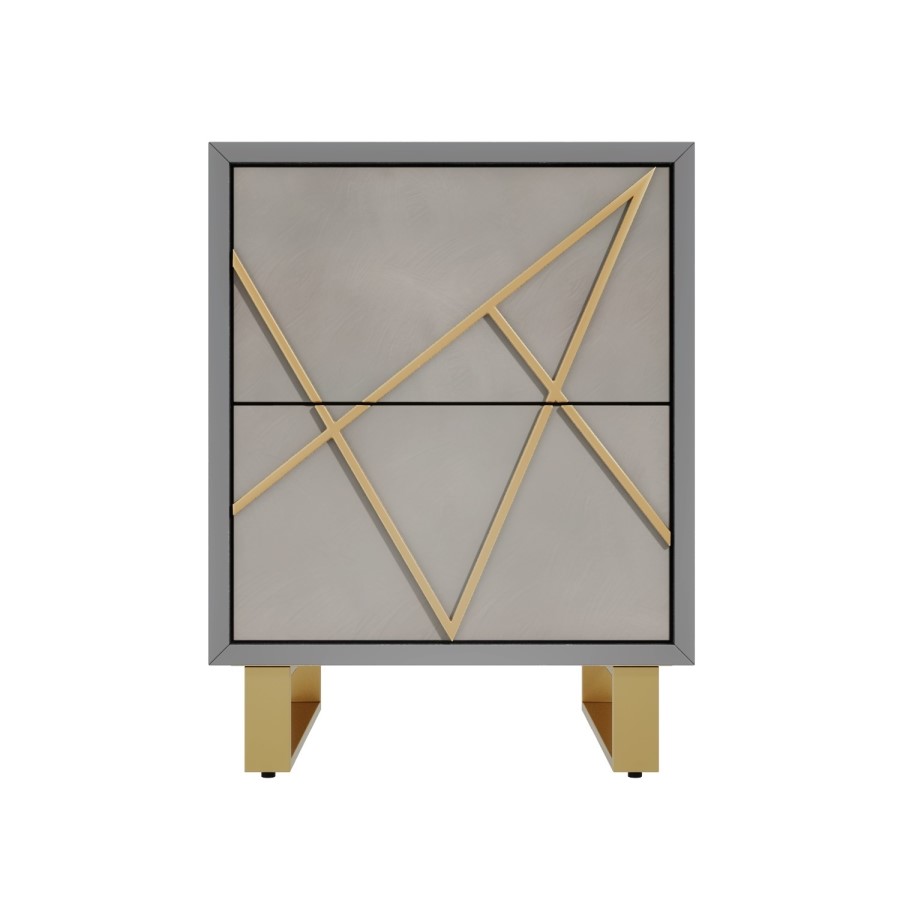 GRADE A1 - Anastasia 2 Drawer Bedside Table in Taupe with Brass Painted Wooden Trim