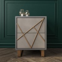 GRADE A1 - Anastasia 2 Drawer Bedside Table in Taupe with Brass Painted Wooden Trim