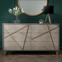 Anastasia 6 Drawer Chest of Drawers in Taupe with Gold Painted Wooden Trim