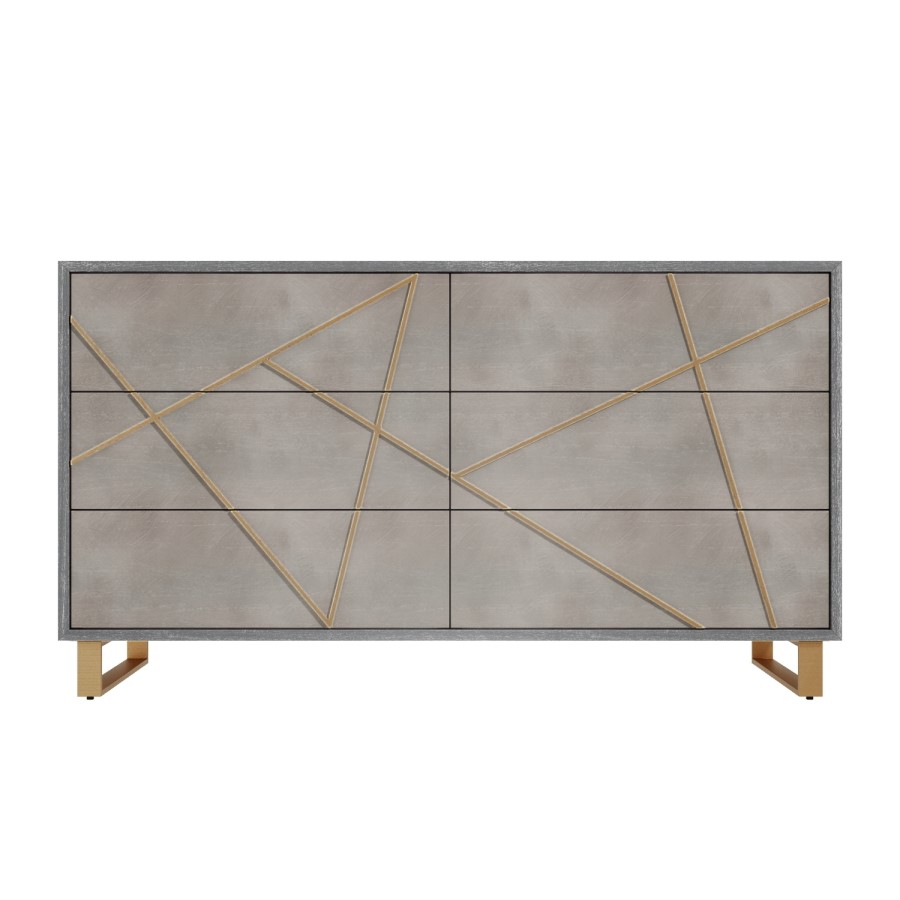 Anastasia 6 Drawer Chest of Drawers in Taupe with Gold Painted Wooden Trim