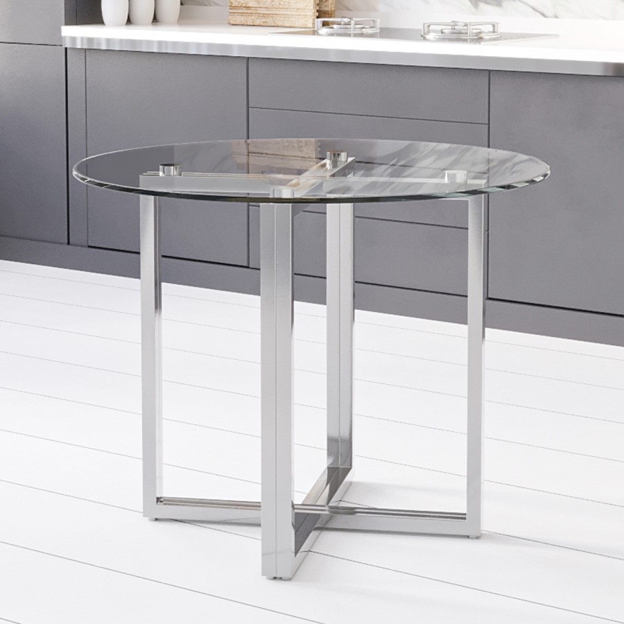 Small Round Glass Dining Table with Chrome Legs - Seats 4 - Alana Boutique