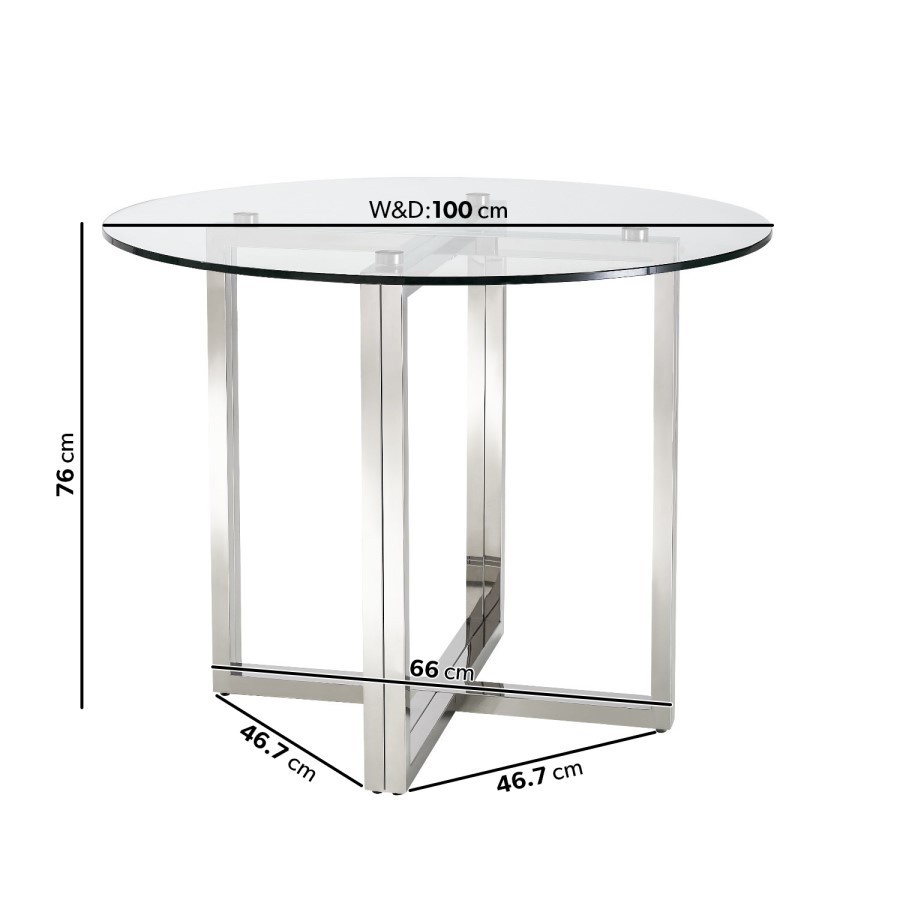 Small Round Glass Dining Table with Chrome Legs - Seats 4 - Alana Boutique