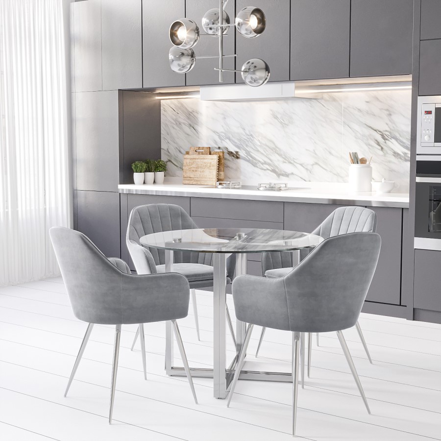Small Round Glass Dining Table with Chrome Legs - Seats 4 - Alana Boutique
