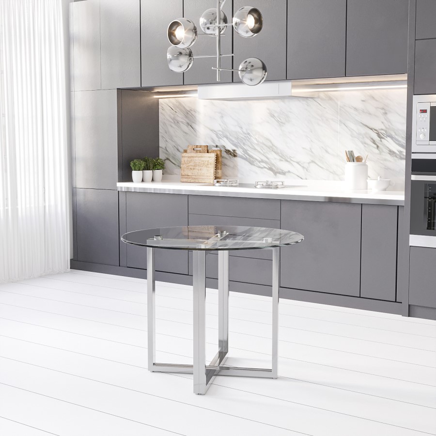 Small Round Glass Dining Table with Chrome Legs - Seats 4 - Alana Boutique