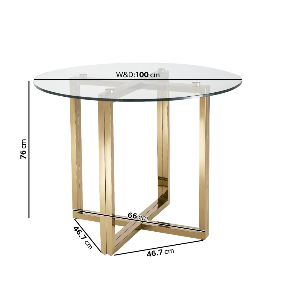 Round Gold Dining Table with Glass Top Seats 4 Alana Boutique