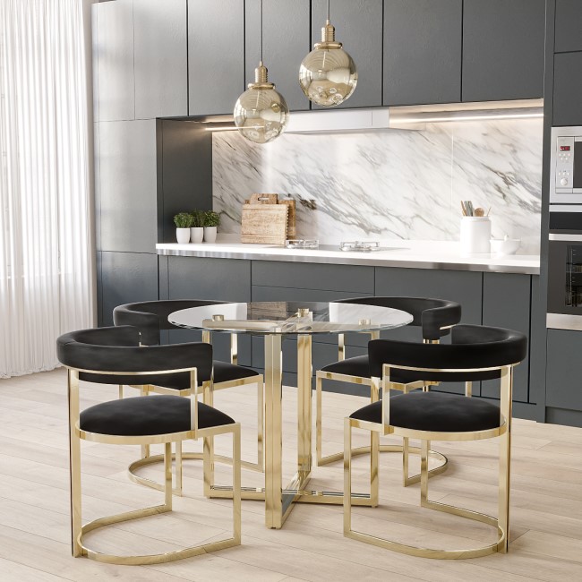 Round Glass Dining Table with Gold Legs - Seats 4 - Alana Boutique