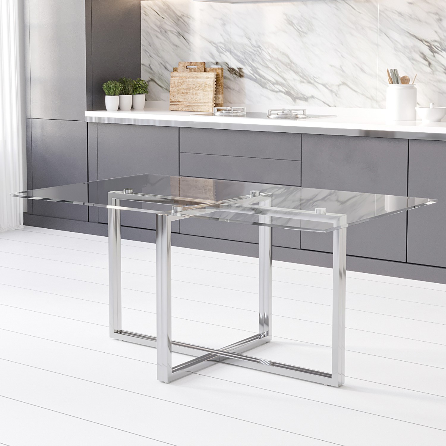 Photo of Rectangle glass top dining table - seats 6 - alana boutique