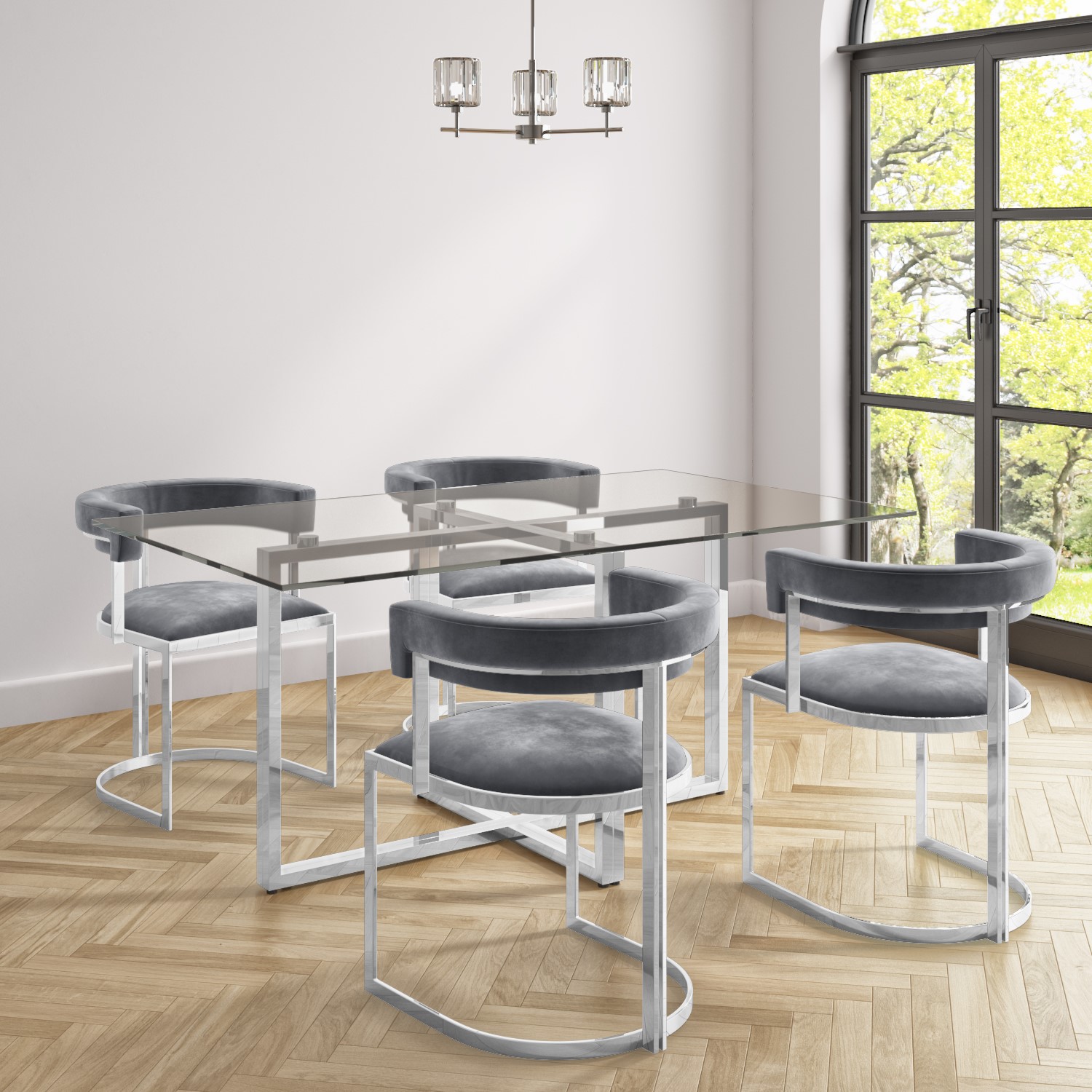 GRADE A1 - Rectangle Glass Top Dining Table - Seats 6 - Alana Boutique - Furniture123